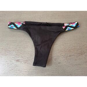L Space Itsy Cut Bikini Bottom Black Multi Color Geometric Straps XS NWOT